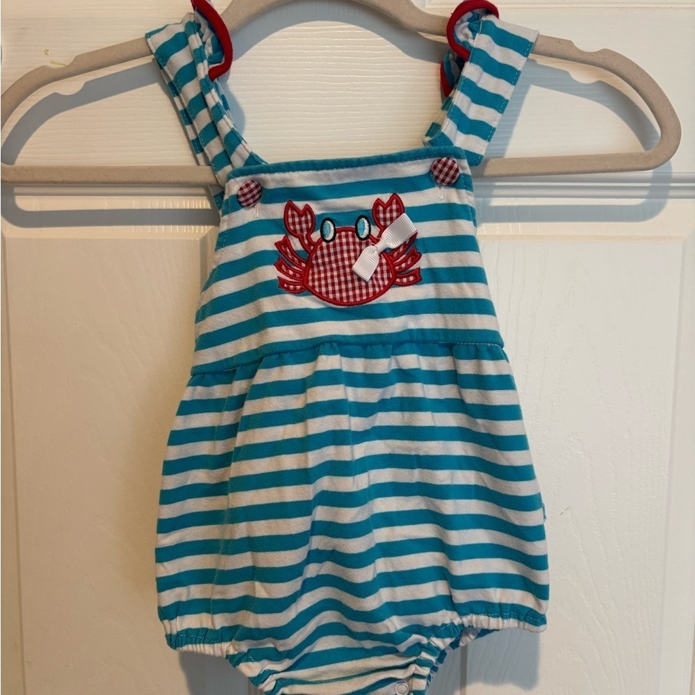 Classic Whimsy Girls Cotton Crab Striped Overall Size 24m